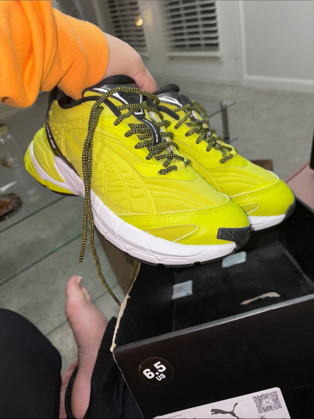 PUMA Velophasis B.T.W. Lace Up Sneakers - Neon Yellow and Black